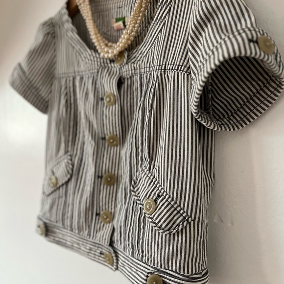 EUC Ett Twa Anthropologie sz 4 jacket short sleeve sailor stripe buttons pockets - Picture 15 of 16